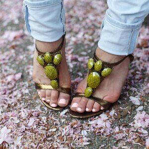 KATE SPADE SANDAL Bronze & Green Heel Size 9